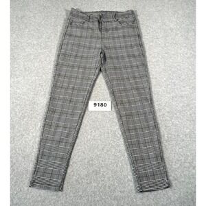 I BELIEVE Pants Womens XL Black White Plaid Rayon Stretch Skinny Leg Outdoor
